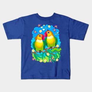 Couple of romantic parrots lovebirds. Kids T-Shirt